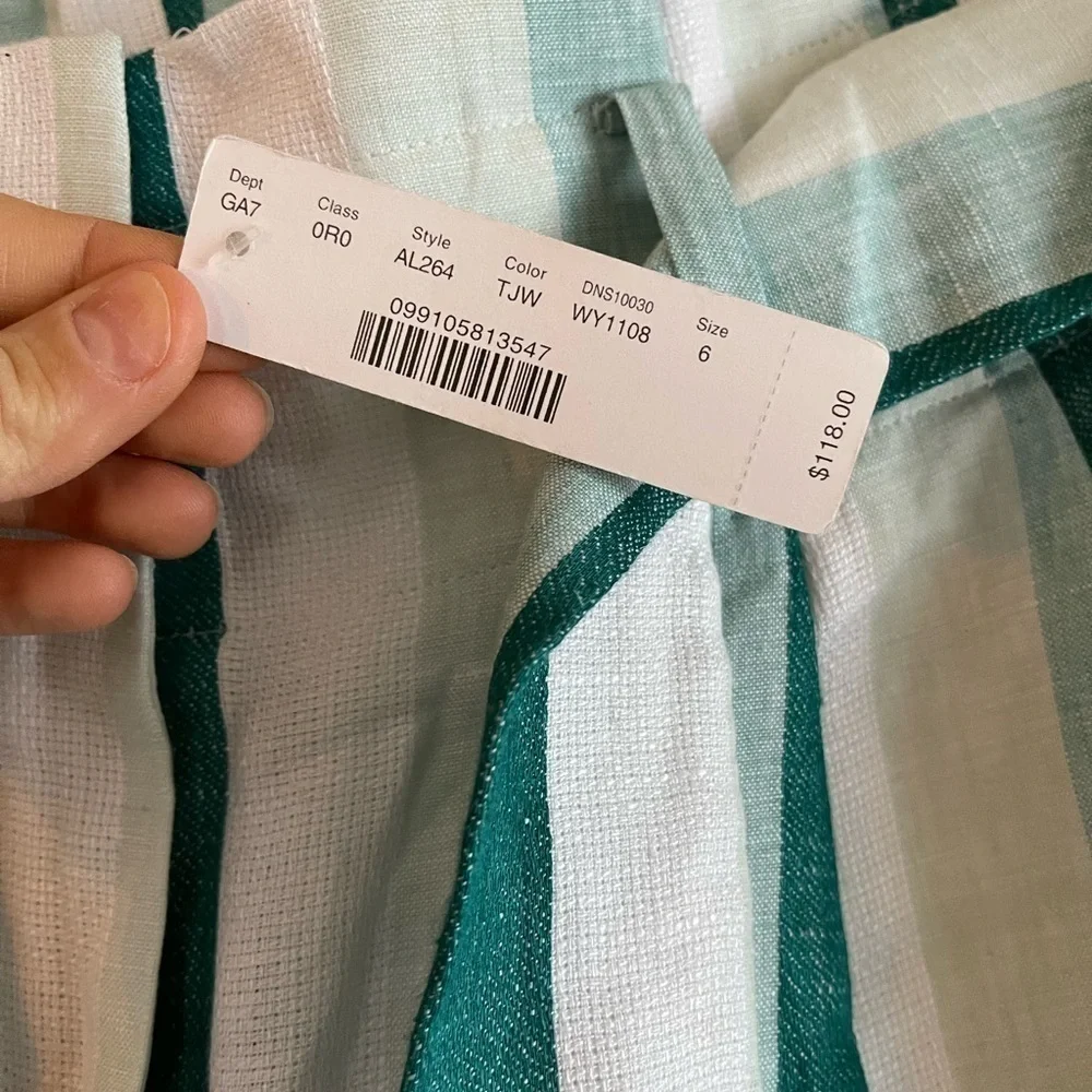 J Crew Wide Leg Tie Waist Striped Linen Pant - 6